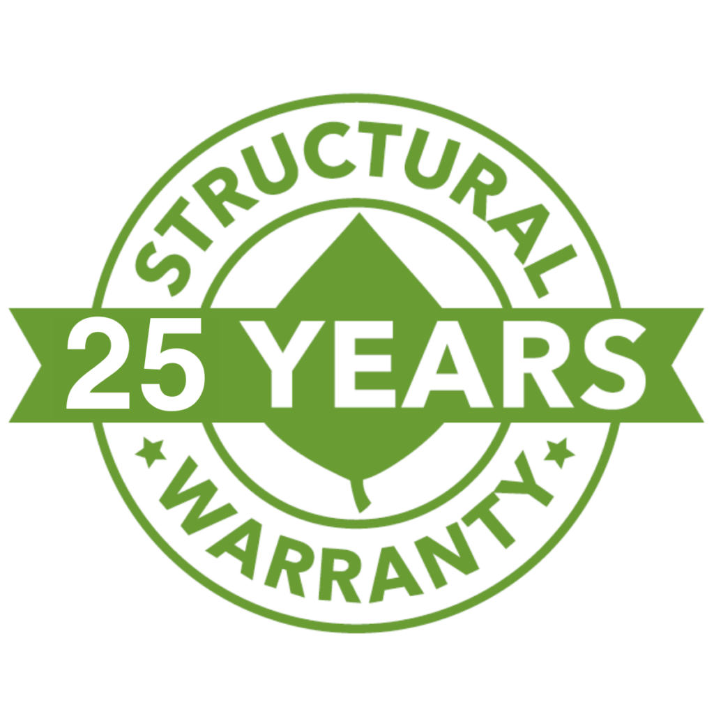 Garden shed structural 25-year warranty badge, quality assured garden sheds available from Shedex Fleurieu SA